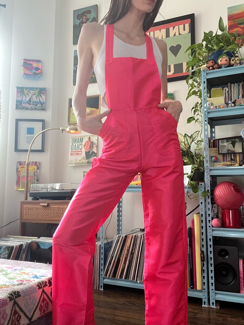 Y2K Pink Polyester Overalls XXS